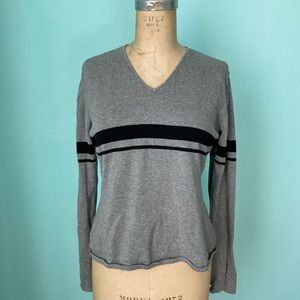 INC women’s large grey and black striped sweater / lightweight 100% cotton